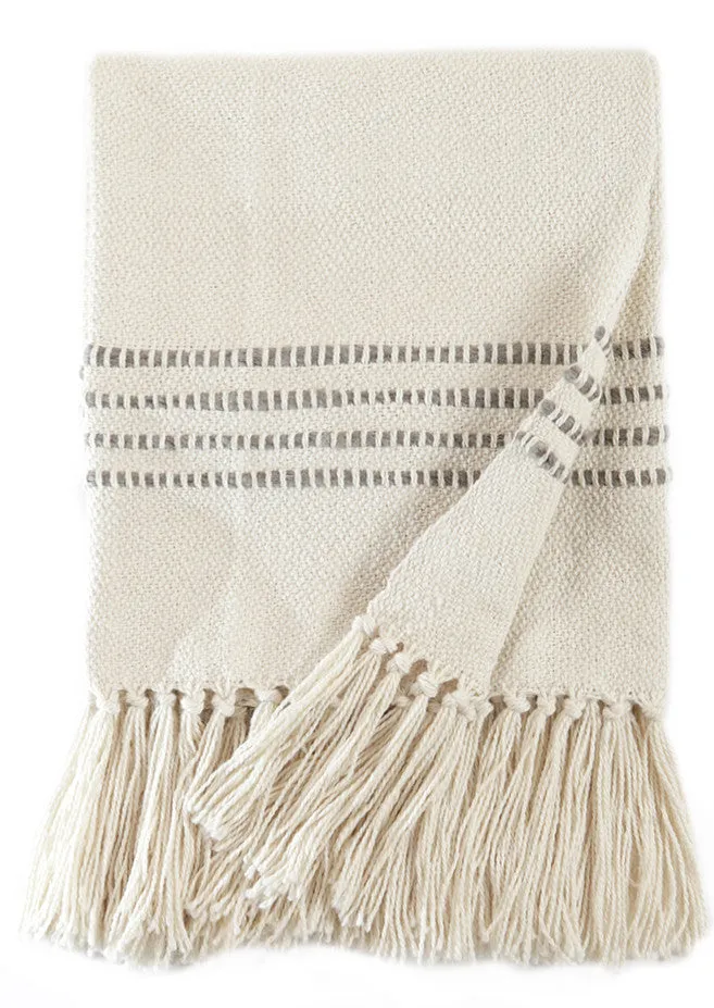 Grey Striped Throw Blanket