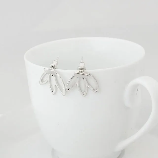Hot Fashion Jewelry Simple Gold Silver Statement Hollow Lotus Charm Double Sieded Stud Earrings Boucle d oreille Vintage Earring