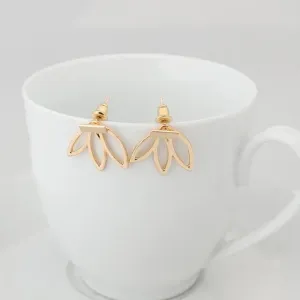 Hot Fashion Jewelry Simple Gold Silver Statement Hollow Lotus Charm Double Sieded Stud Earrings Boucle d oreille Vintage Earring
