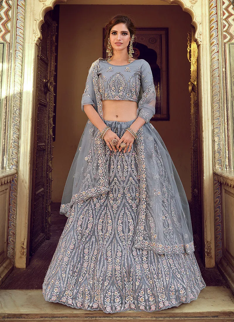 Ice Blue Multi Embroidered Lehenga Choli