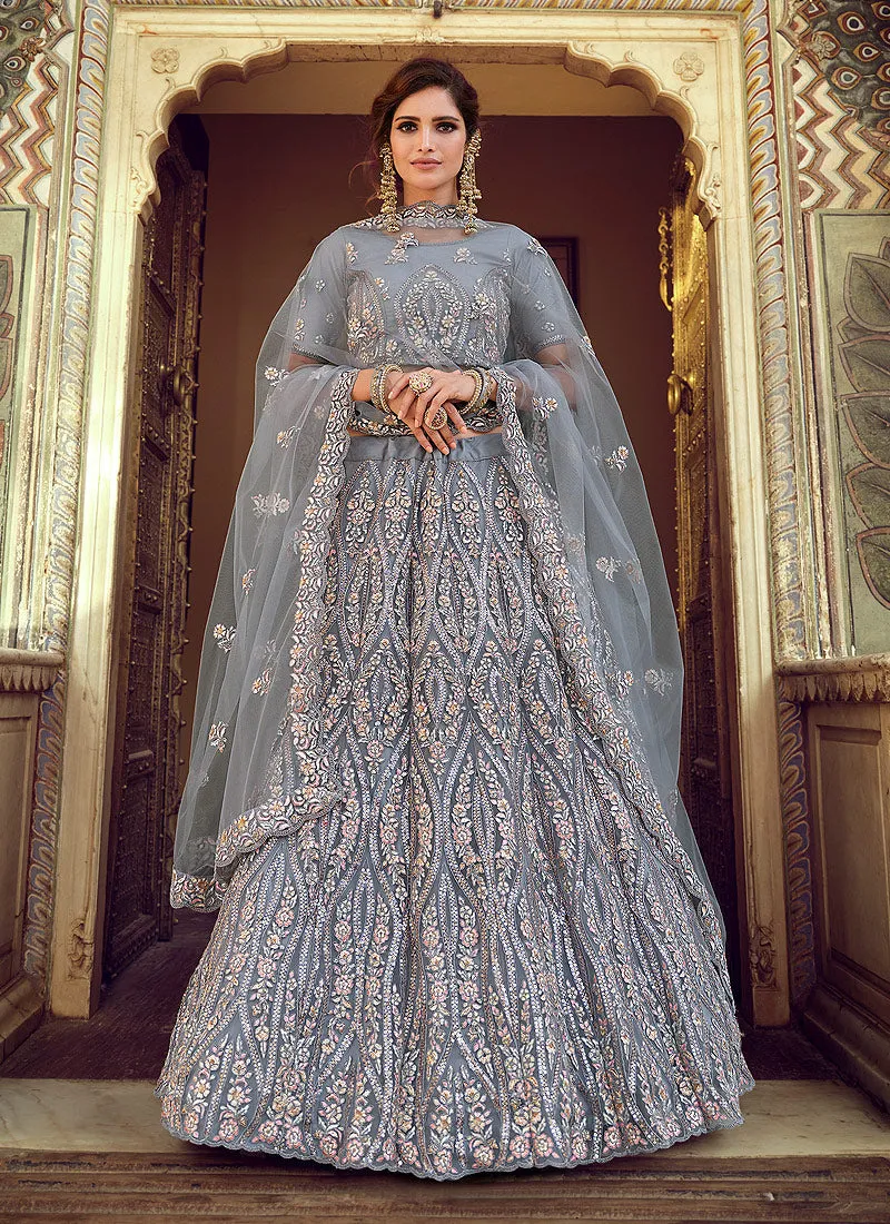 Ice Blue Multi Embroidered Lehenga Choli
