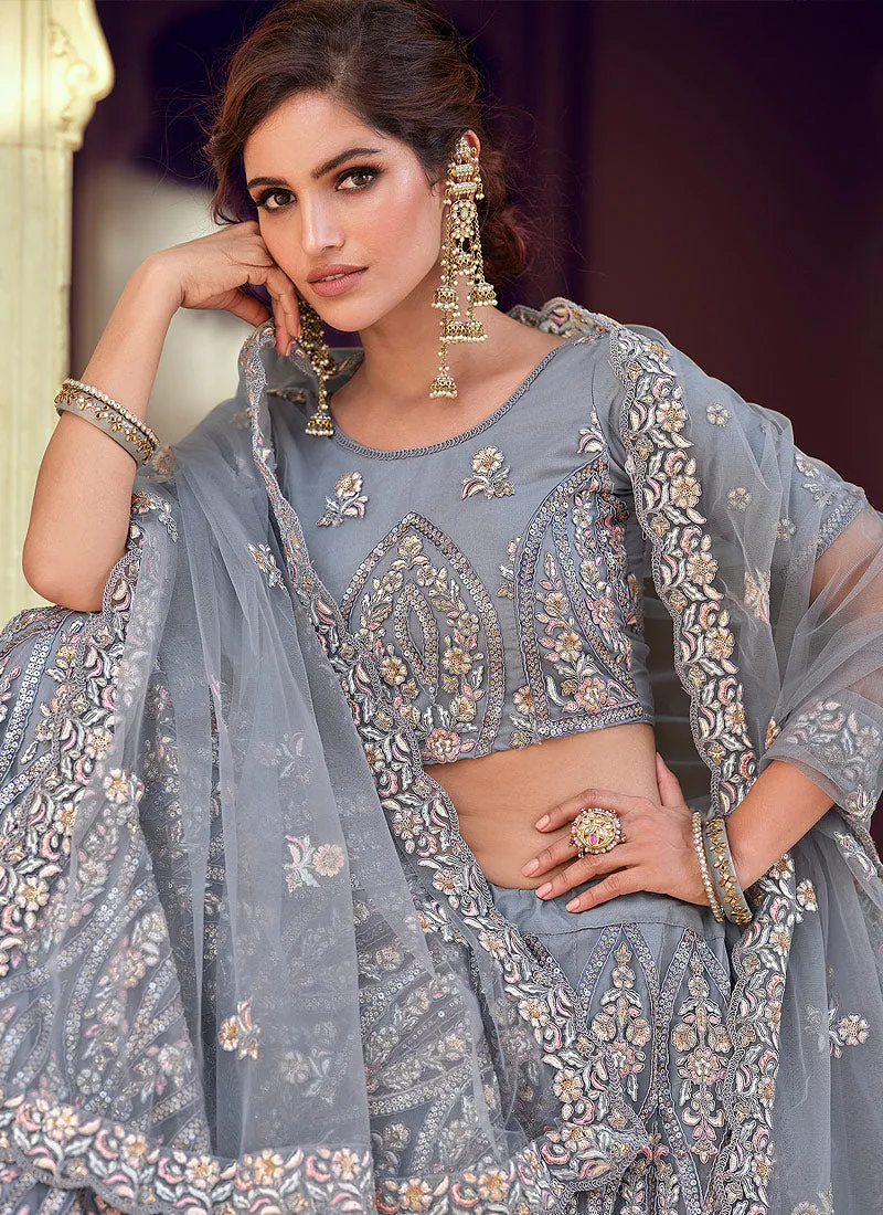 Ice Blue Multi Embroidered Lehenga Choli