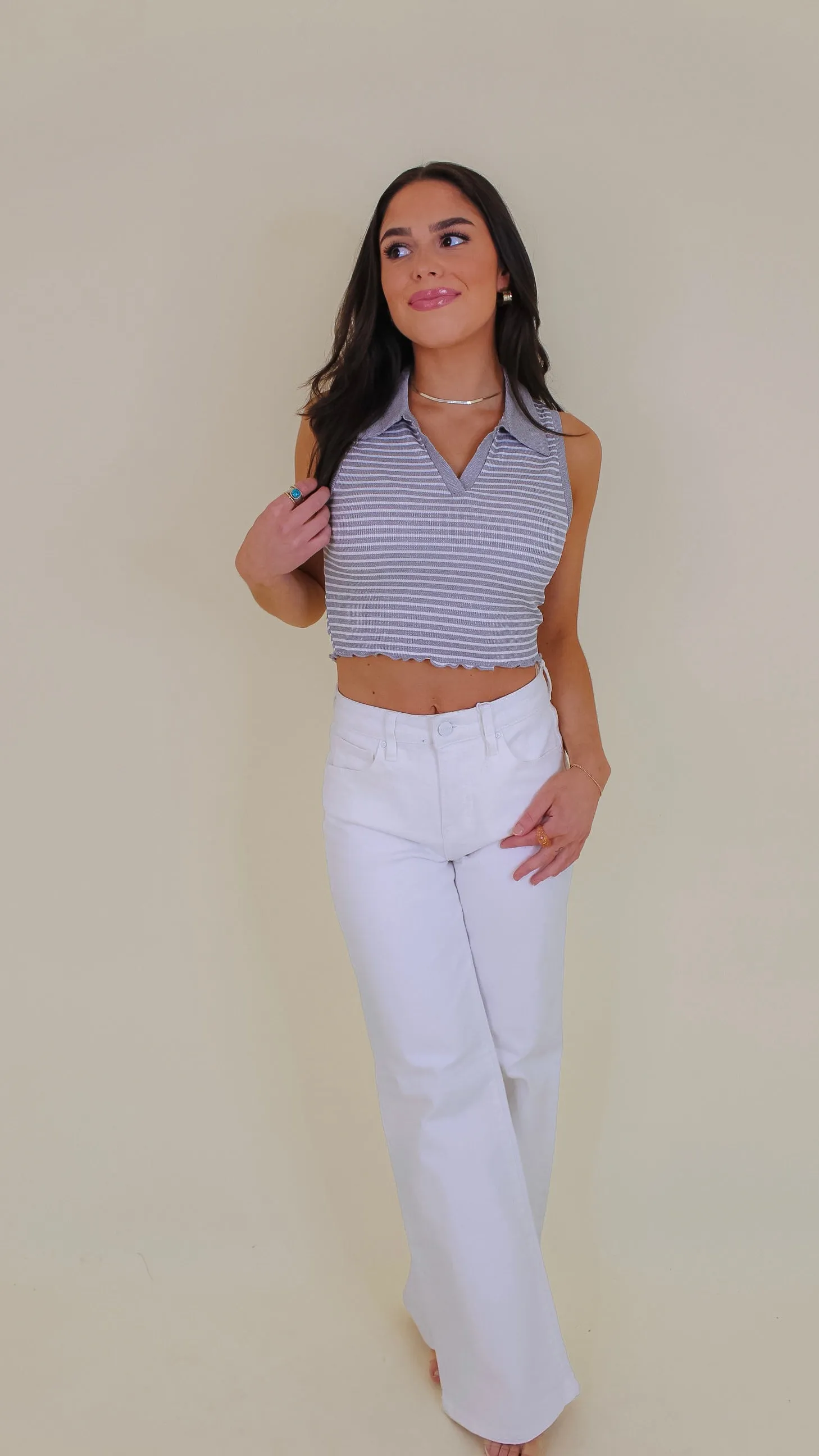 Illusion Striped Tank Top - Grey