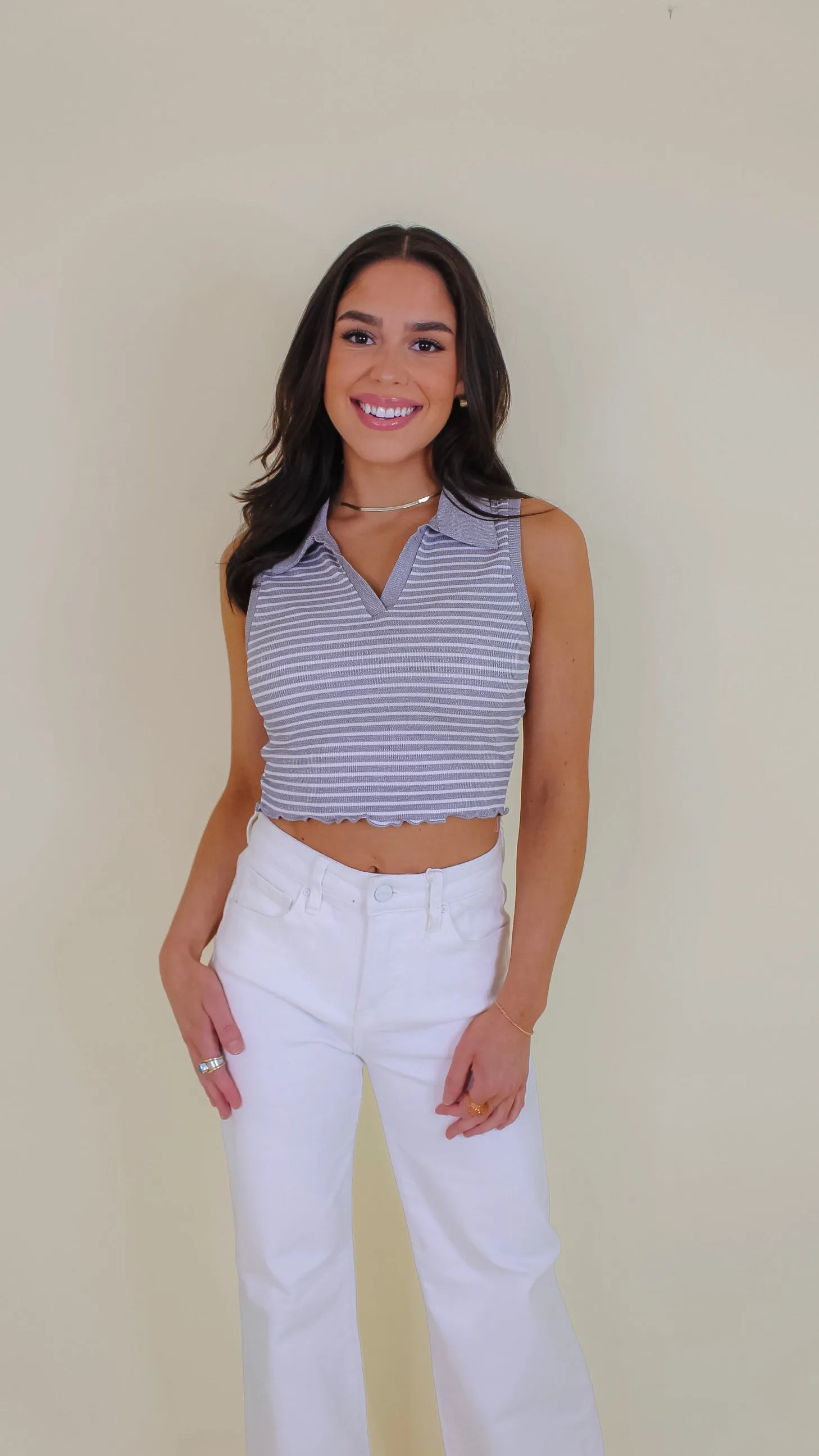 Illusion Striped Tank Top - Grey