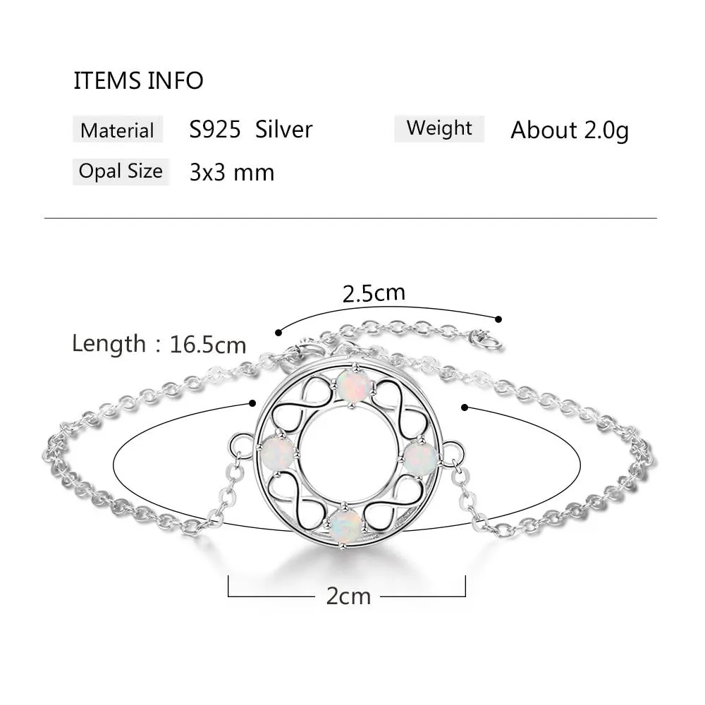 Infinity Love Hollow Round Milky Opal Stone Bracelets & Bangles 925 Sterling Silver Bracelets For Women