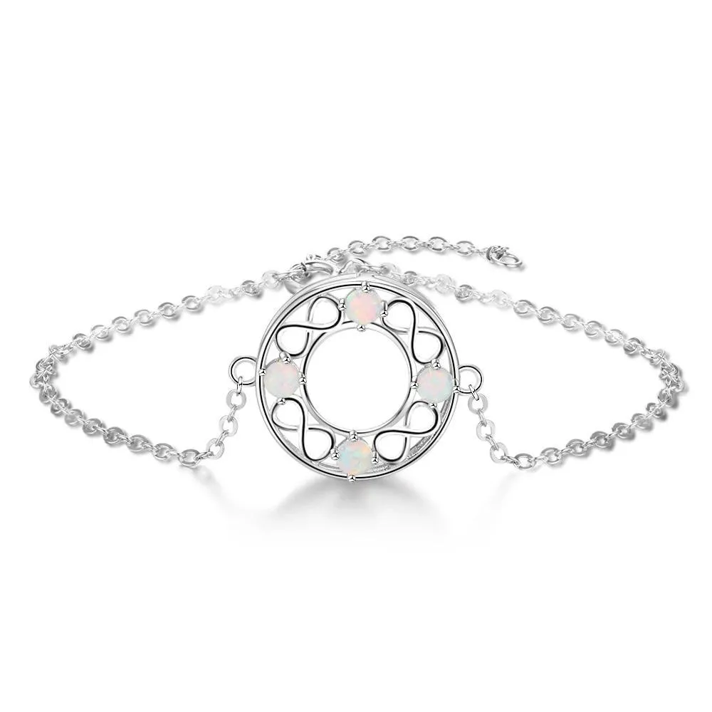 Infinity Love Hollow Round Milky Opal Stone Bracelets & Bangles 925 Sterling Silver Bracelets For Women