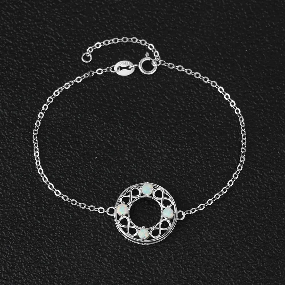 Infinity Love Hollow Round Milky Opal Stone Bracelets & Bangles 925 Sterling Silver Bracelets For Women