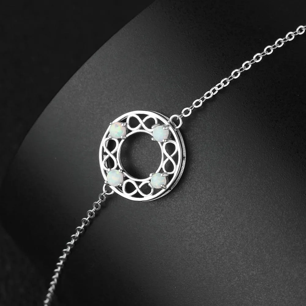 Infinity Love Hollow Round Milky Opal Stone Bracelets & Bangles 925 Sterling Silver Bracelets For Women