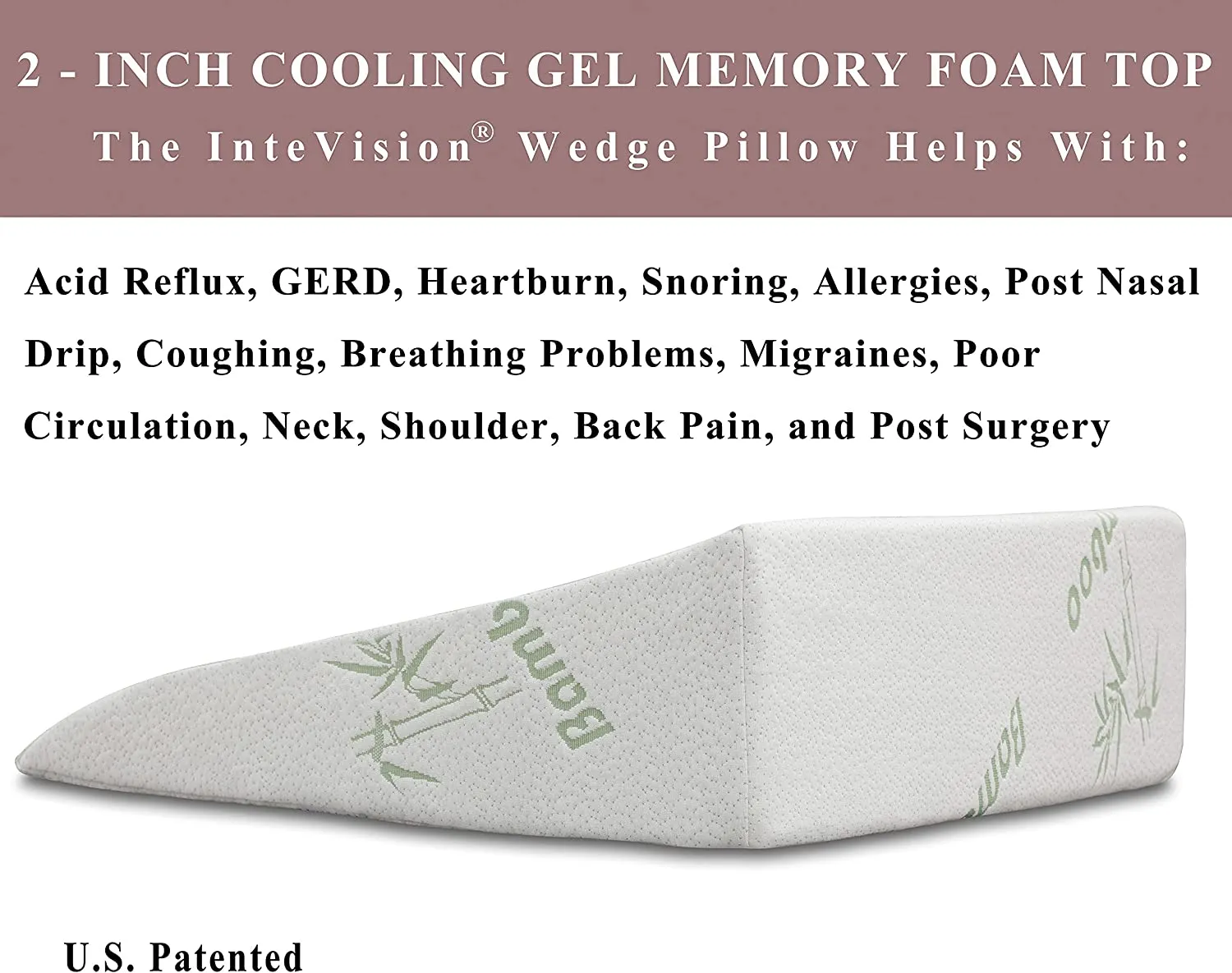 InteVision Extra Large Foam Bed Wedge Pillow (33" x 30.5" x 7.5") & Headrest Pillow in ONE Package - 2" Memory Foam Top - Helps Relief for Acid Reflux, Post Surgery, Snoring, and Back Pain