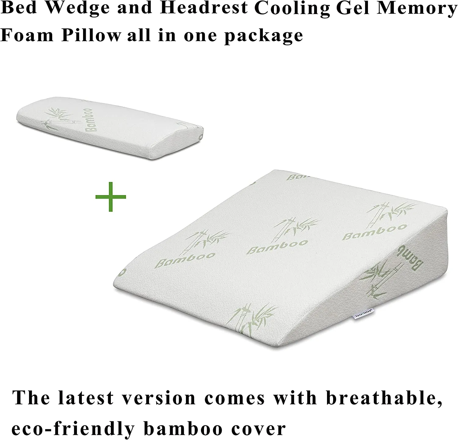 InteVision Extra Large Foam Bed Wedge Pillow (33" x 30.5" x 7.5") & Headrest Pillow in ONE Package - 2" Memory Foam Top - Helps Relief for Acid Reflux, Post Surgery, Snoring, and Back Pain