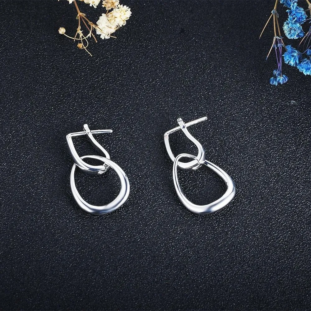 Irregular Shape Hollow Design Hoop Earrings For Women Fashion Rhodium Plated Jewelry Party Gift