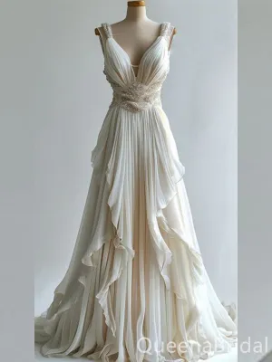 Ivory Beaded A-line Evening Gown Maxi Long Evening Party Prom Dresses ,WGP1148
