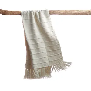 Ivory Striped Wool Throw Blanket