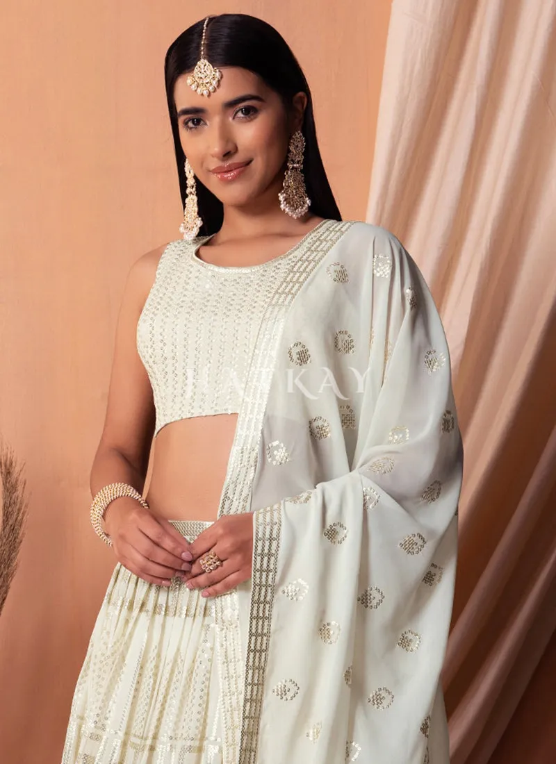 Ivory White Sequins Embroidery Lehenga Choli