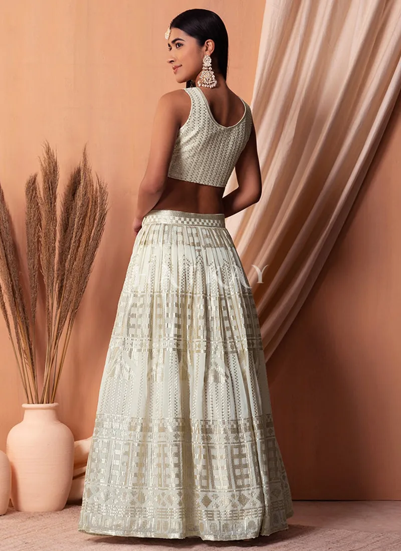 Ivory White Sequins Embroidery Lehenga Choli
