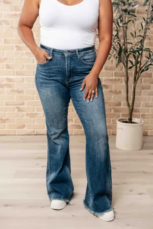Judy Blue High-Rise Tummy Control Frayed Hem Flare Jeans