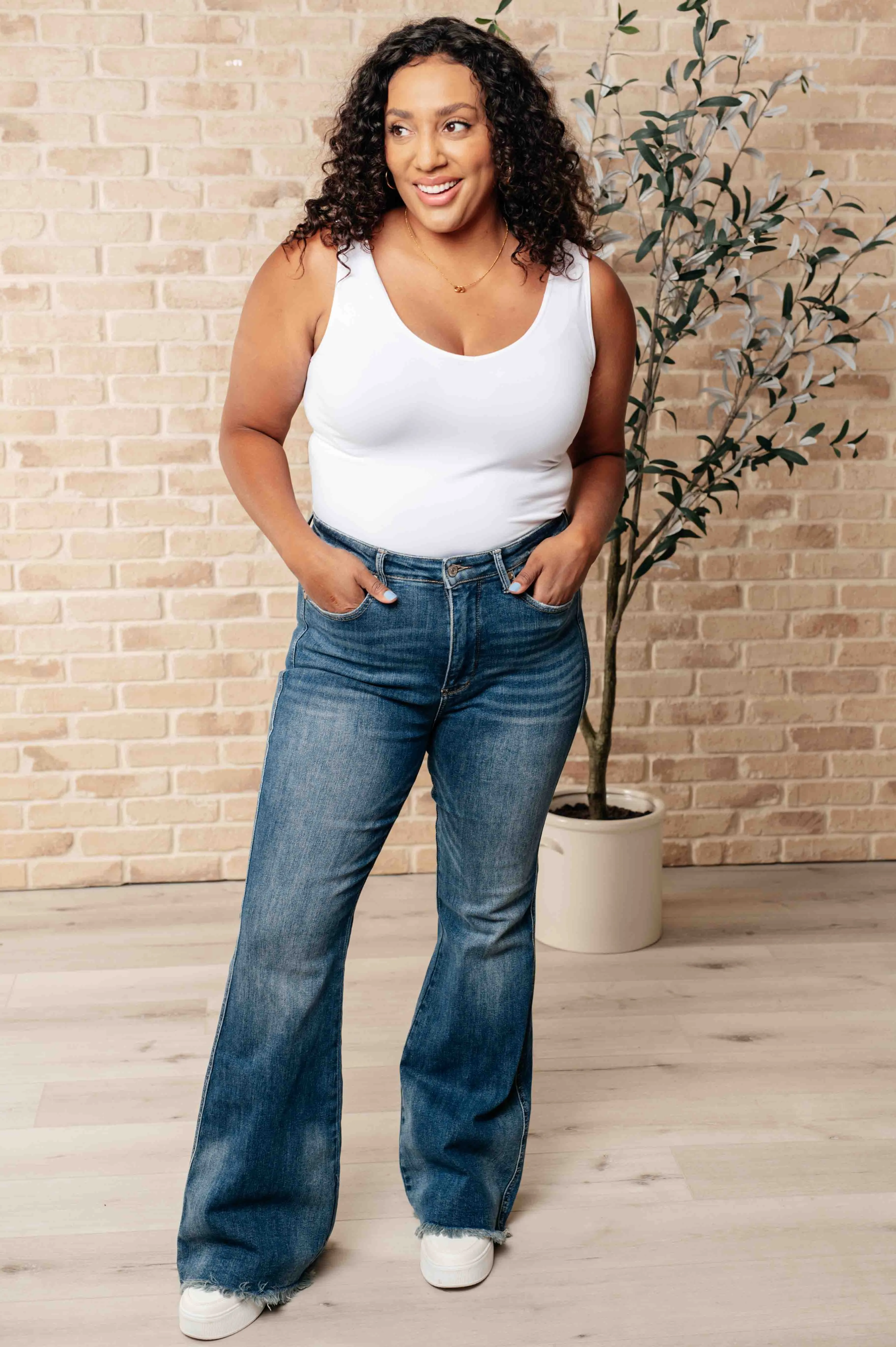 Judy Blue High-Rise Tummy Control Frayed Hem Flare Jeans