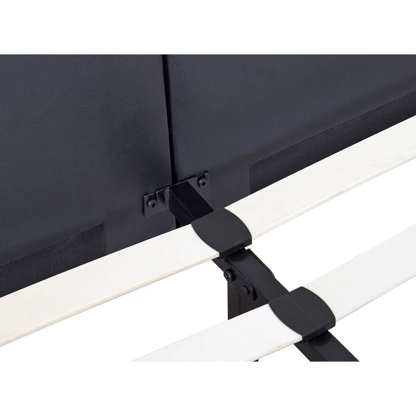 King size Black Fox Leather Upholstered Platform Bed Frame with 42-inch High Headboard