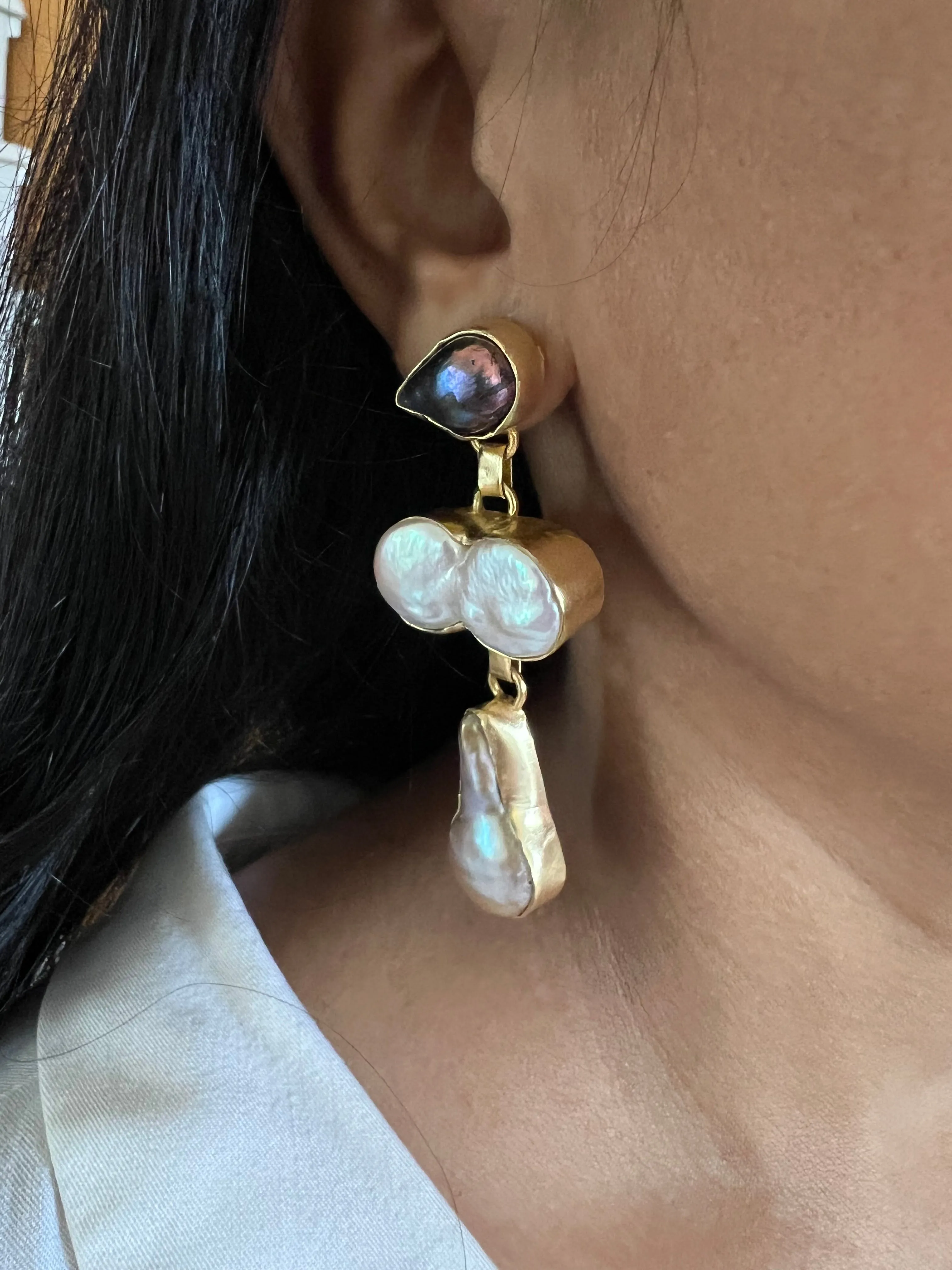 Labradorite and Pearl Danglers