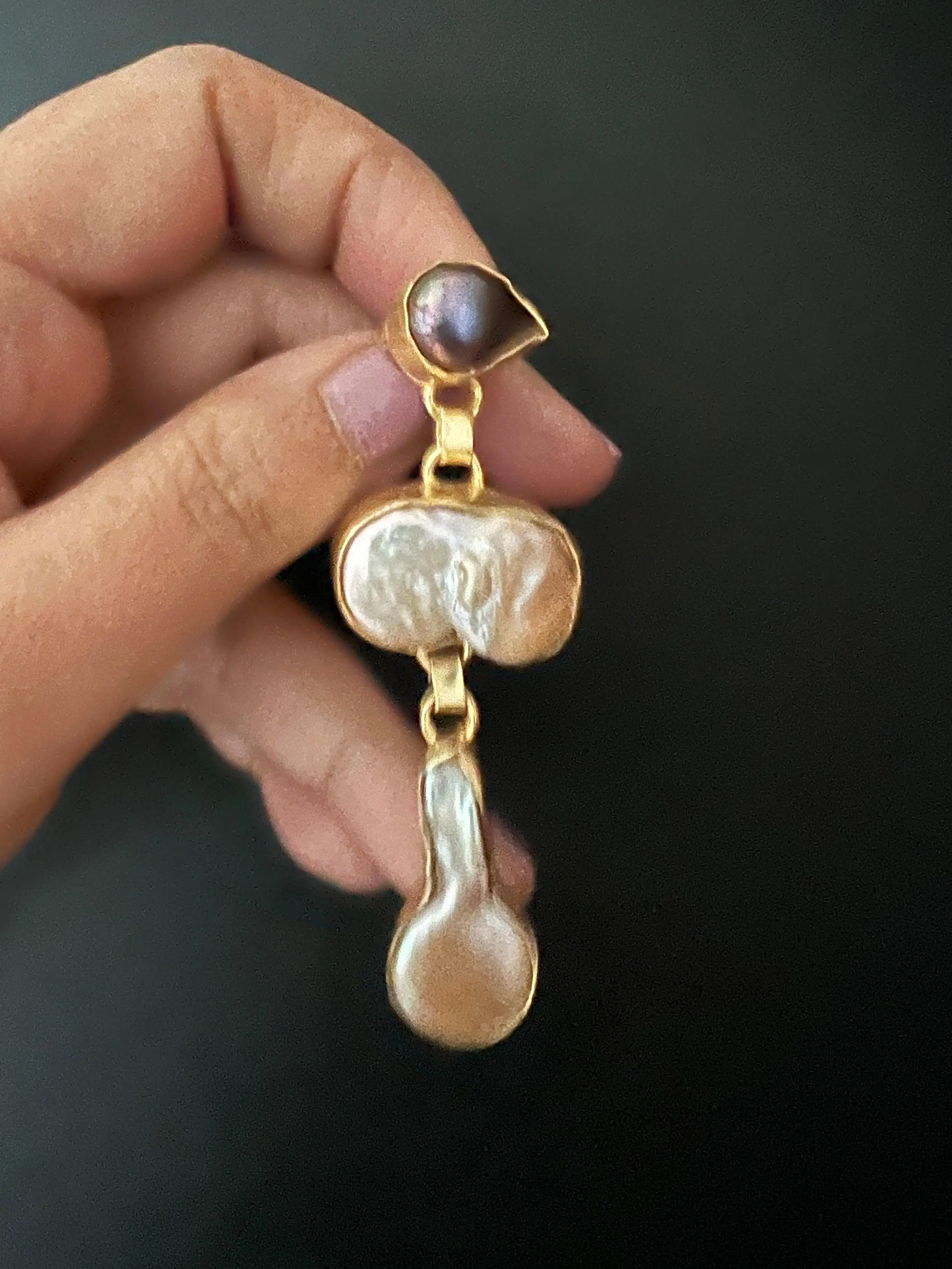 Labradorite and Pearl Danglers