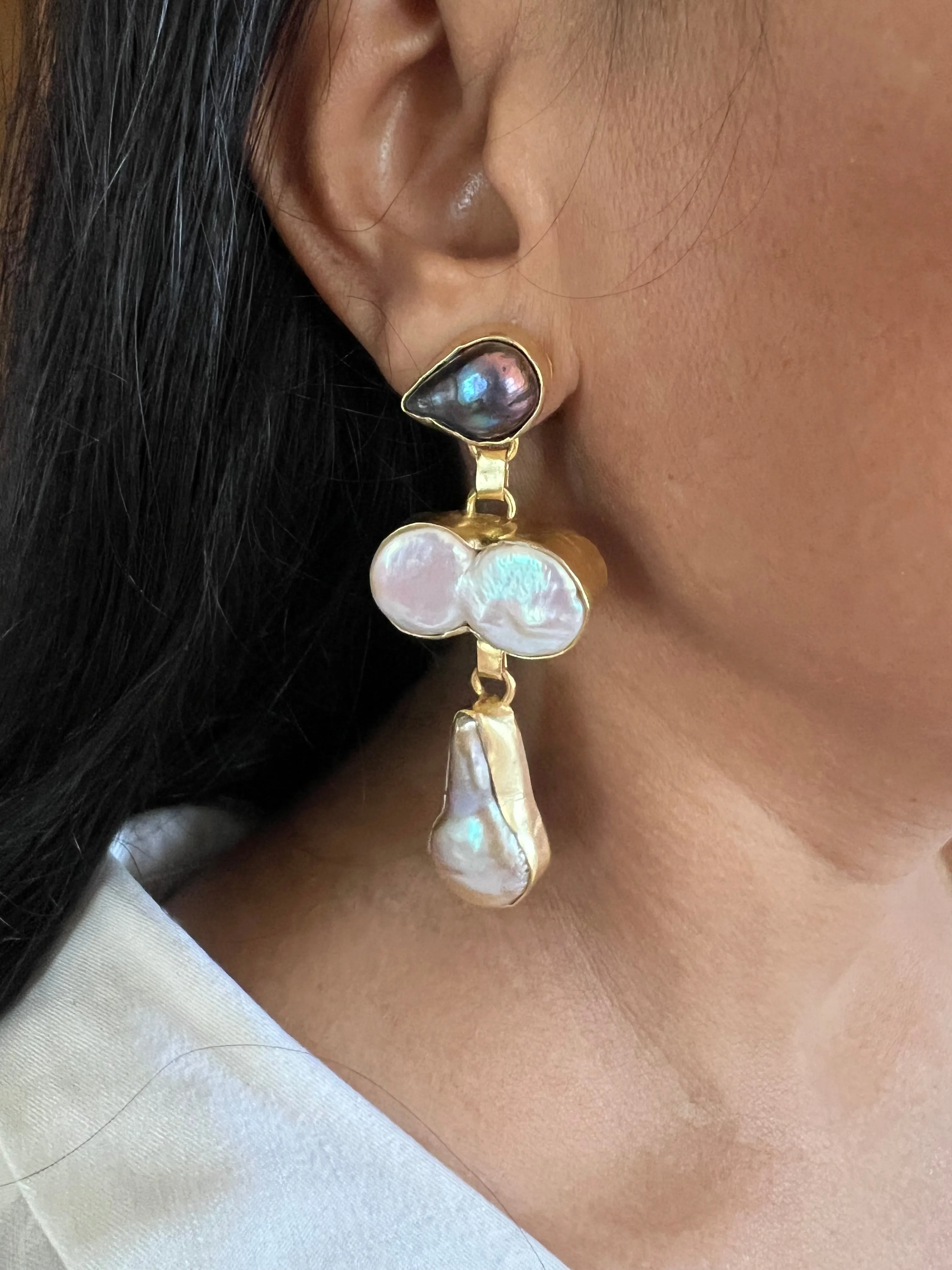 Labradorite and Pearl Danglers