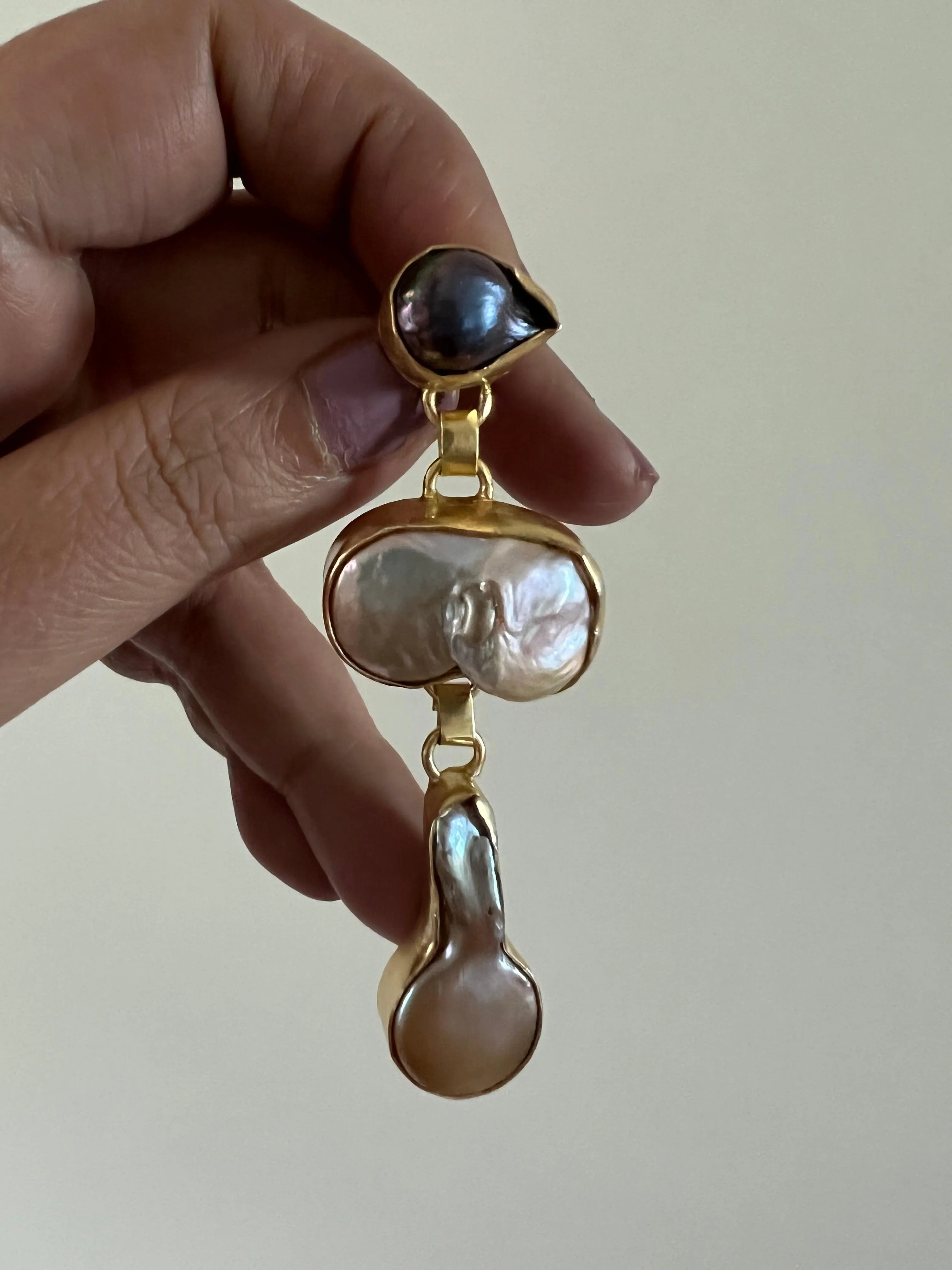 Labradorite and Pearl Danglers