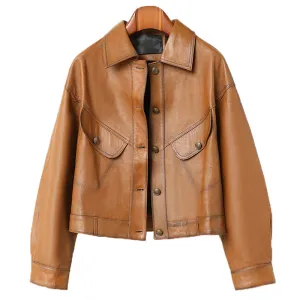 Lady Fashion Black Vegetable Tanned Leather Jackets Women Sheep Coat Vintage Motorcycle Jacket Spring Autumn Streetwear CL4019