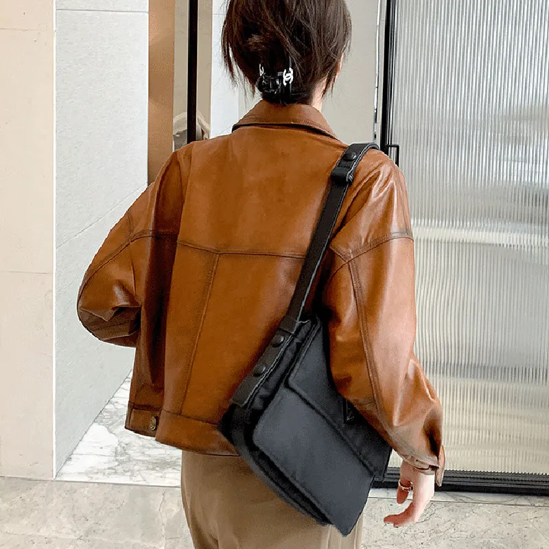 Lady Fashion Black Vegetable Tanned Leather Jackets Women Sheep Coat Vintage Motorcycle Jacket Spring Autumn Streetwear CL4019