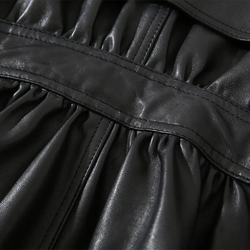 Lady Fashion Vegetable Tanned Leather Jacket New Styles Genuine Sheepskin Leather With Belt Women Motorcycle Biker Coats CL4013