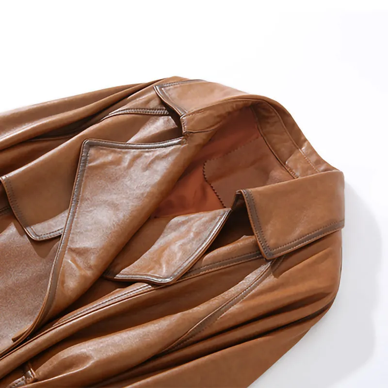 Lady Fashion Vegetable Tanned Leather Jacket New Styles Genuine Sheepskin Leather With Belt Women Motorcycle Biker Coats CL4013