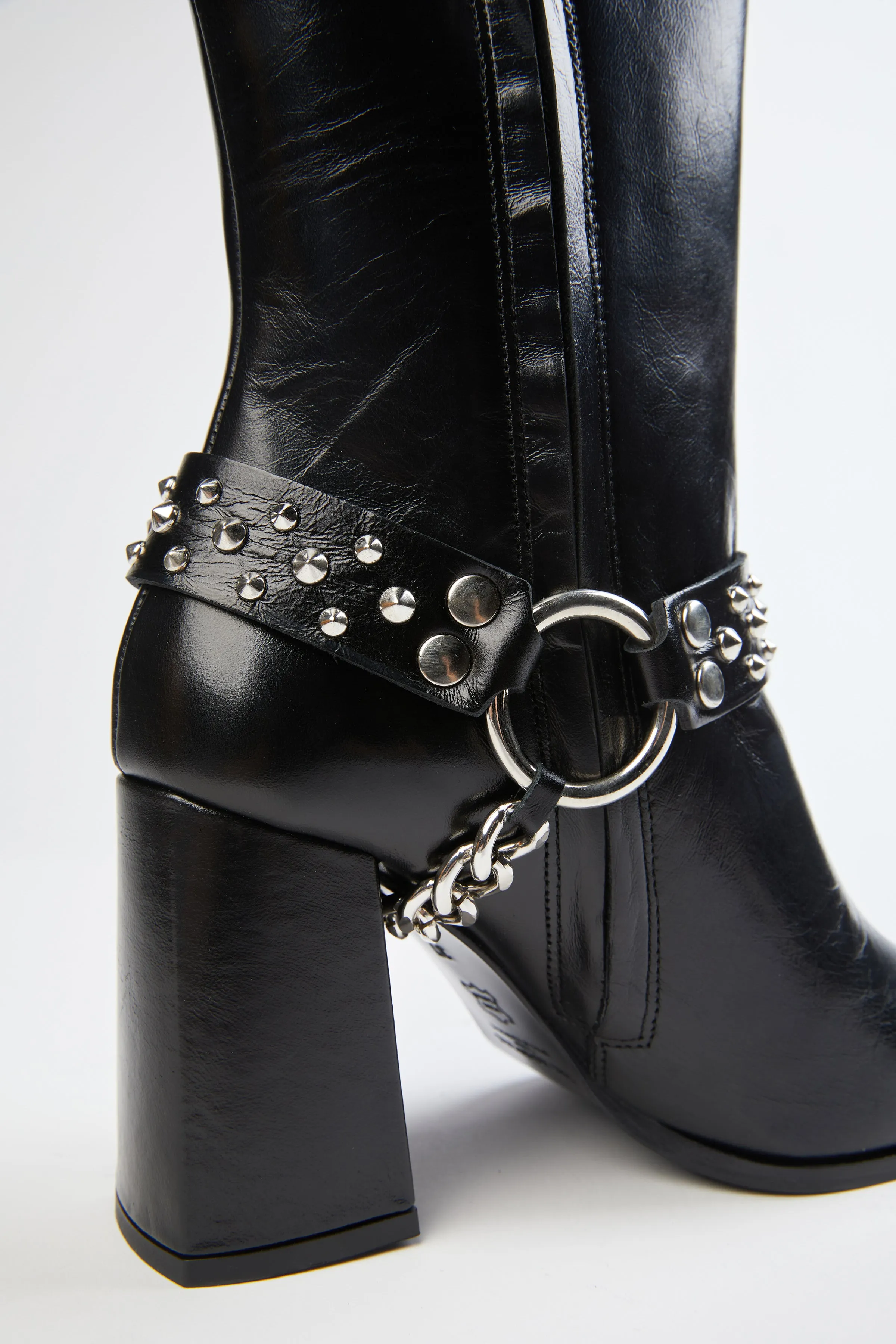 LEATHER ANKLE BOOTS WITH REMOVABLE JEWEL