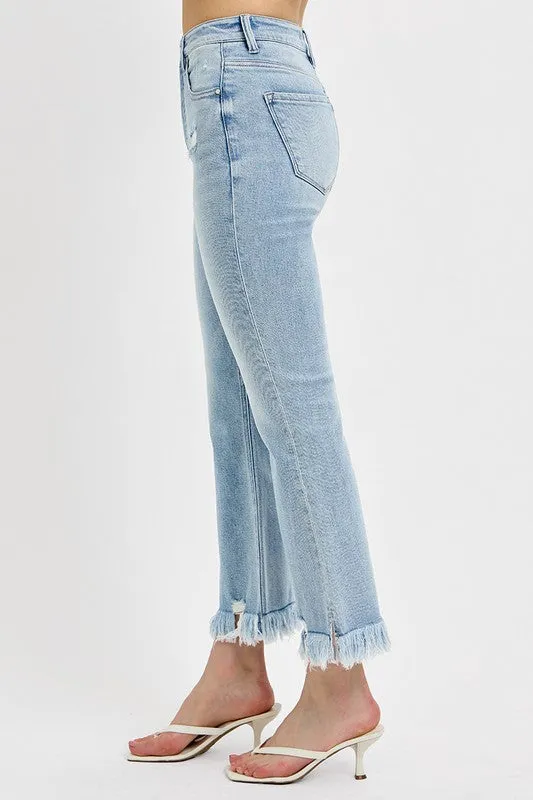 Light Blue Raw Hem Distressed Cropped Flare Jeans Plus Size