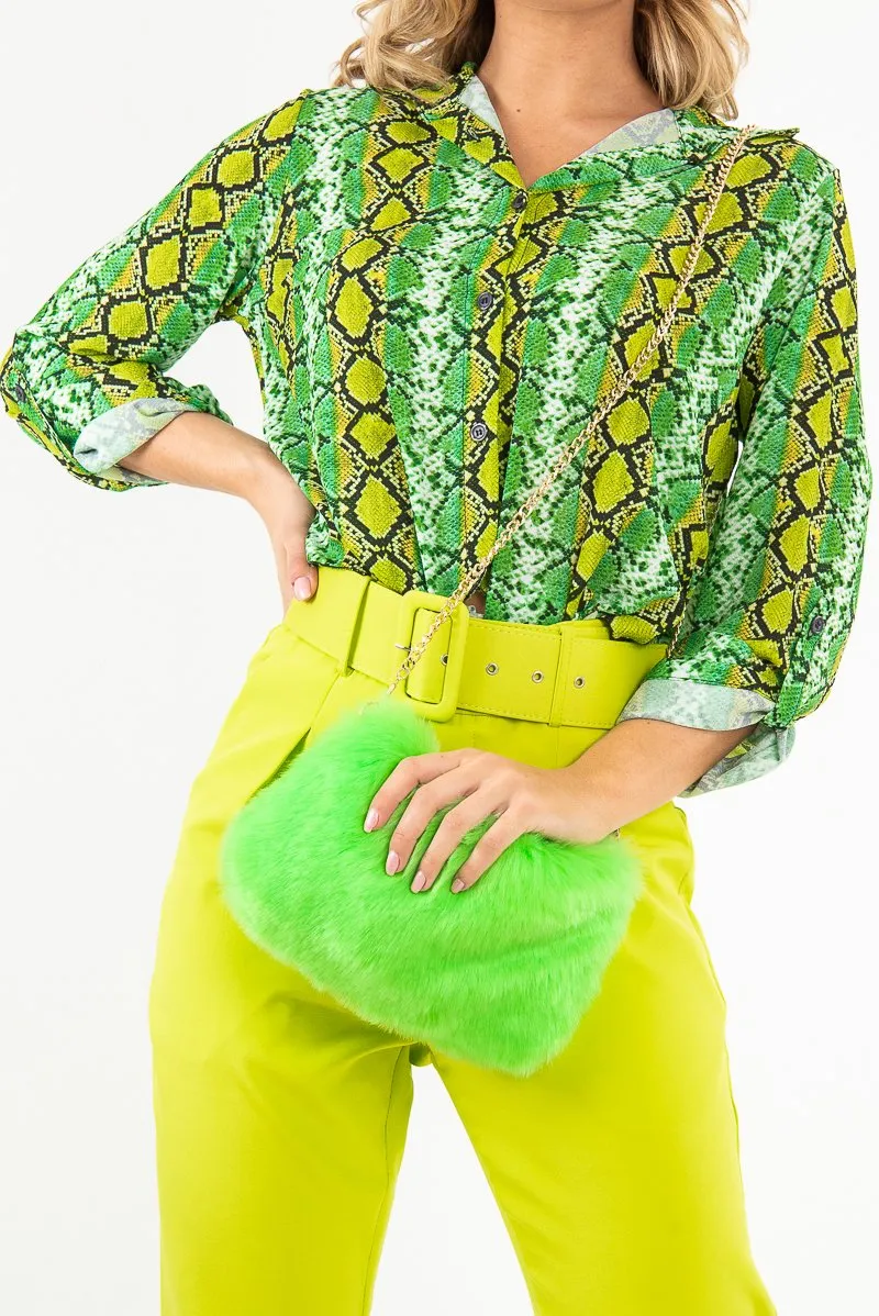 Lime Snake Print Tie Front Shirt - Maisha