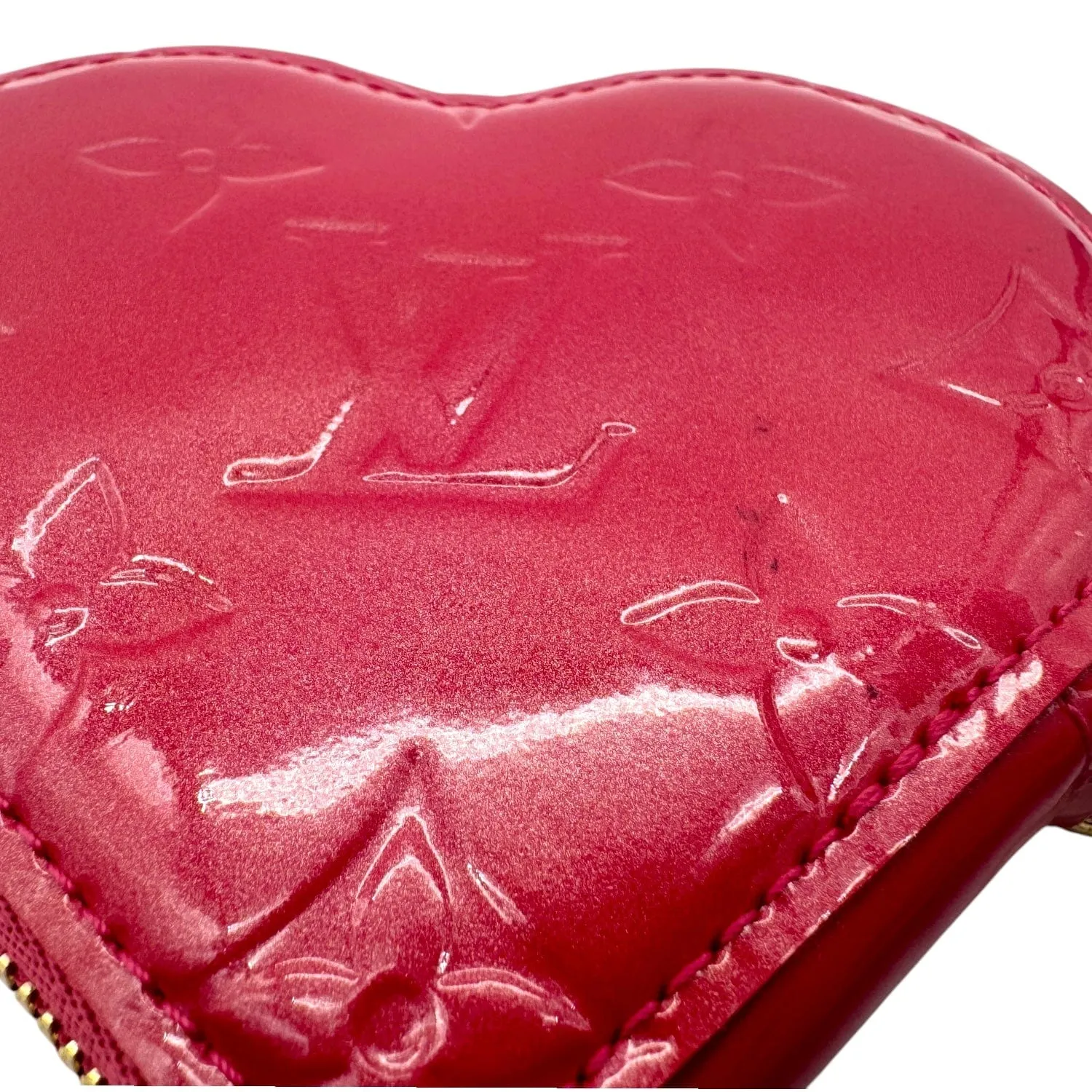 LOUIS VUITTON Monogram Vernis Heart Coin Purse with Charms - Pink