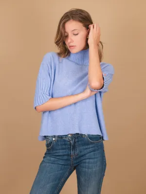 LUPETTO IN MAGLIA OVER CON MANICA TRE QUARTI AZZURRO
