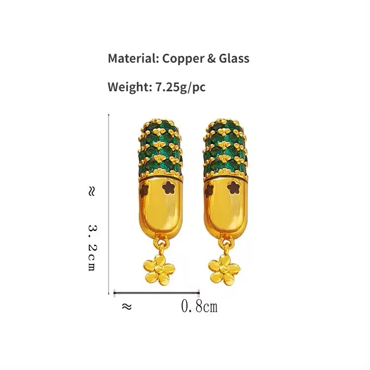 Luxury Floral Temperament Green Color Glass Earrings
