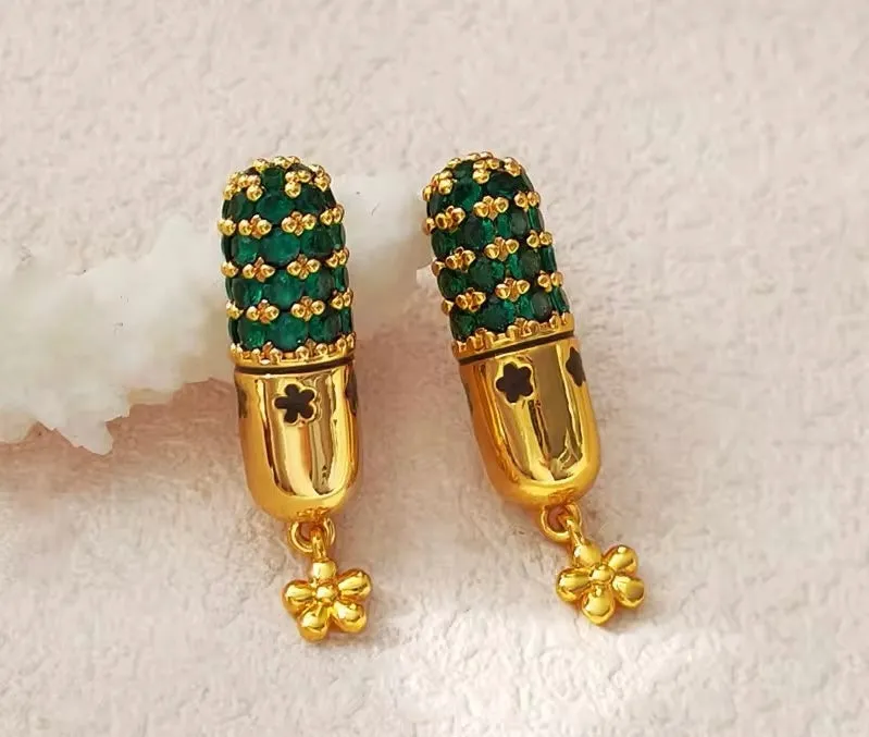 Luxury Floral Temperament Green Color Glass Earrings
