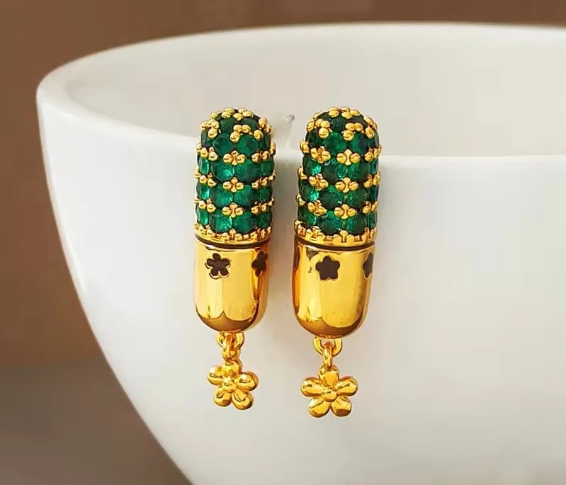Luxury Floral Temperament Green Color Glass Earrings