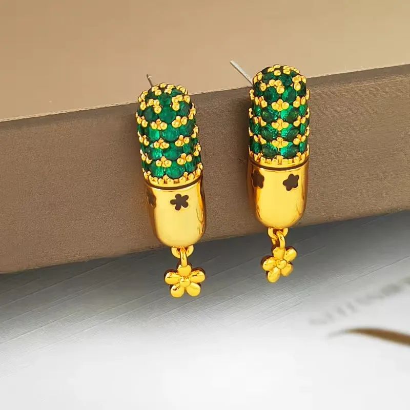 Luxury Floral Temperament Green Color Glass Earrings