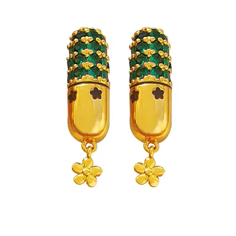 Luxury Floral Temperament Green Color Glass Earrings