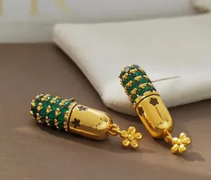 Luxury Floral Temperament Green Color Glass Earrings