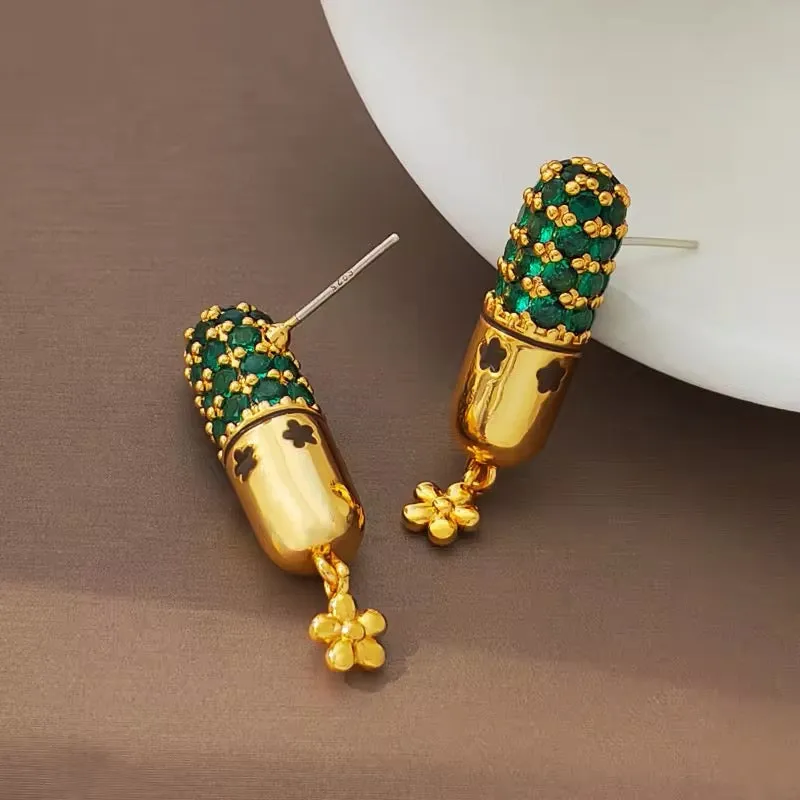 Luxury Floral Temperament Green Color Glass Earrings