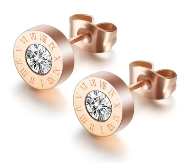 Luxury Gold Roman Numeral Stainless Steel Necklace Earring Jewelry Set Wedding For Women