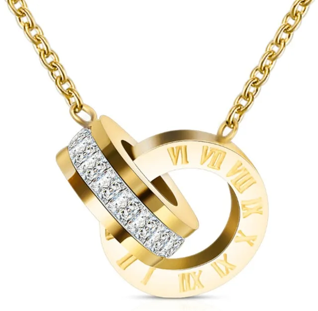 Luxury Gold Roman Numeral Stainless Steel Necklace Earring Jewelry Set Wedding For Women