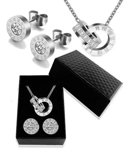 Luxury Gold Roman Numeral Stainless Steel Necklace Earring Jewelry Set Wedding For Women