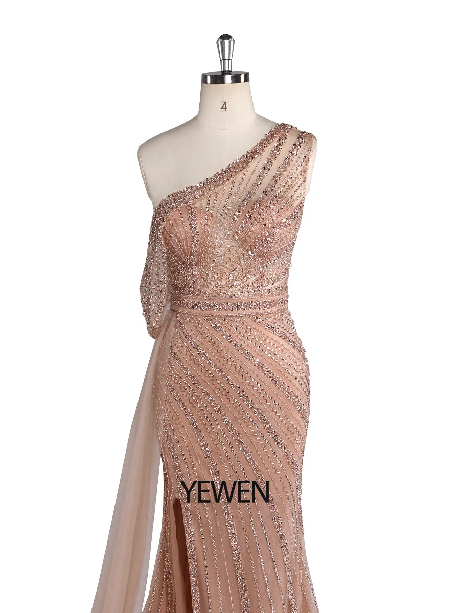 Luxury High Split Beaded Elegant Meramid Evening Dresses Gowns 2024 YEWEN