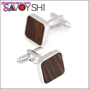 Luxury Wood Brown Silver Square Cufflinks