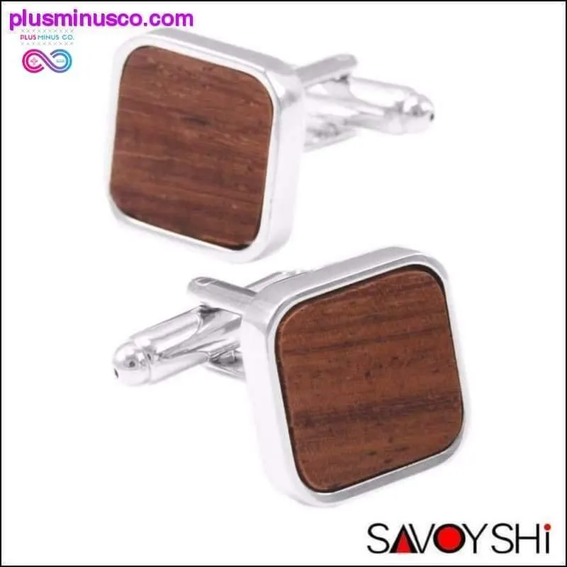 Luxury Wood Brown Silver Square Cufflinks