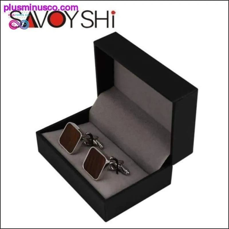 Luxury Wood Brown Silver Square Cufflinks