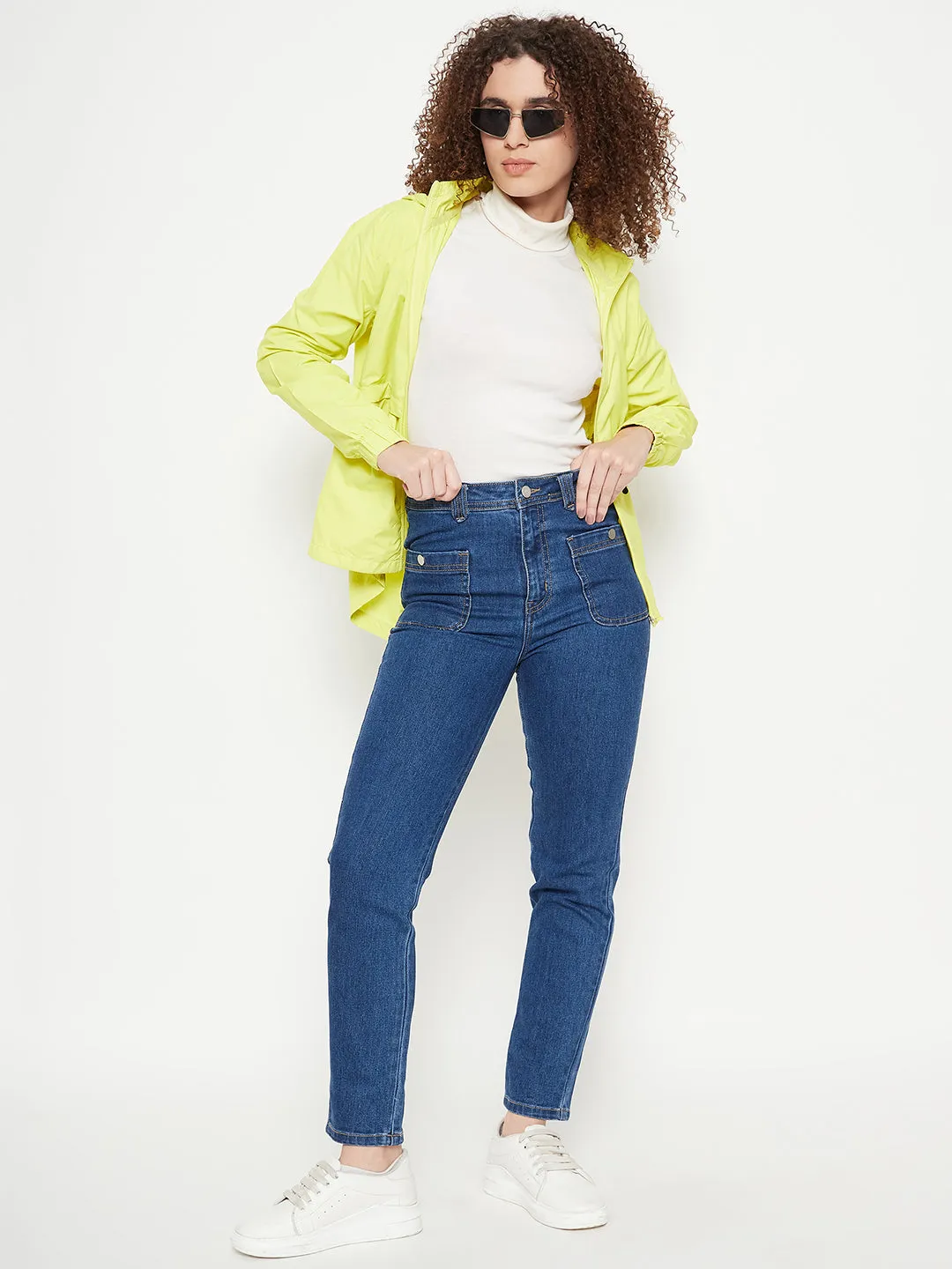 Madame Zip Pocketed Solid Neon Jacket
